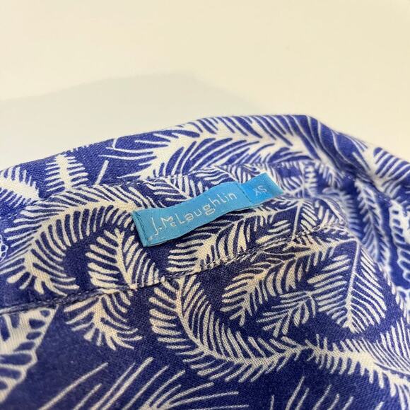 J Mclaughlin 100% Linen Button Up Shirt Britt Blouse Navy Blue White Size XS - Picture 5 of 10